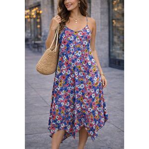 Speed Control New York Dress SZ XL Blue Pink Floral Sundress Adjustable Straps